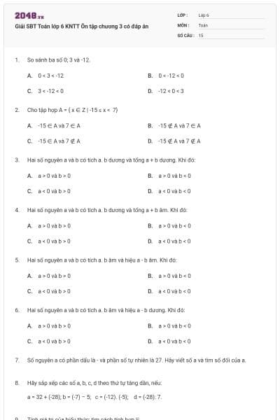 Giải SBT Toán lớp 6 KNTT Ôn tập chương 3 có đáp án