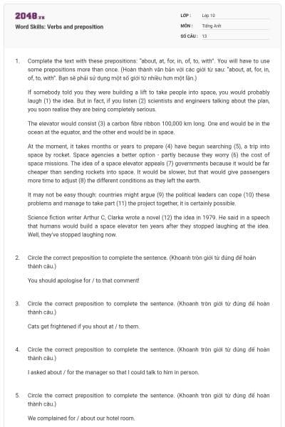 Word Skills: Verbs and preposition