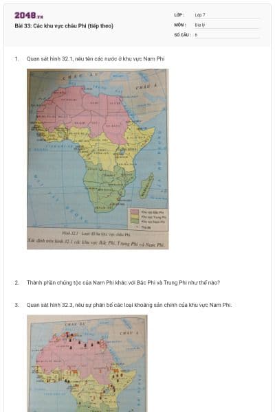 Bài 33: Các khu vực châu Phi (tiếp theo)