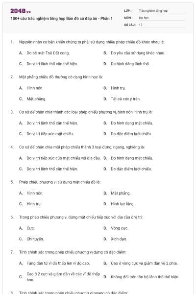 100+ câu trắc nghiệm tổng hợp Bản đồ có đáp án - Phần 1