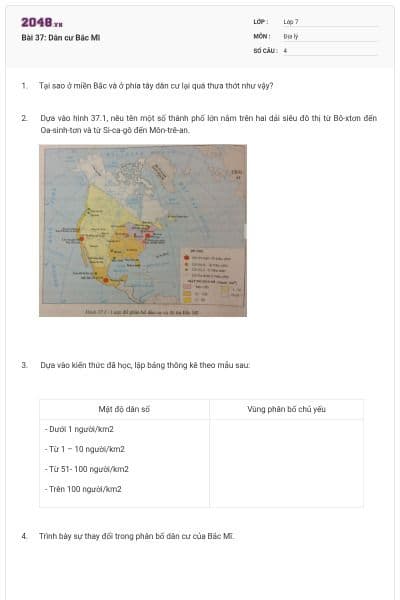 Bài 37: Dân cư Bắc Mĩ