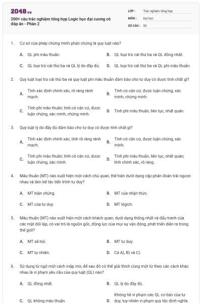 200+ câu trắc nghiệm tổng hợp Logic học đại cương có đáp án - Phần 2