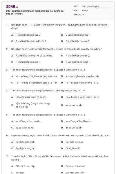 200+ câu trắc nghiệm tổng hợp Logic học đại cương có đáp án - Phần 4
