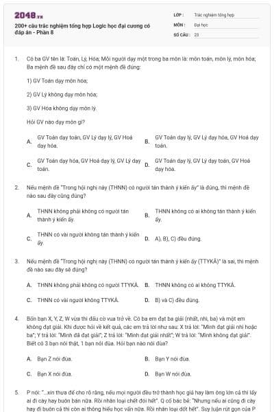 200+ câu trắc nghiệm tổng hợp Logic học đại cương có đáp án - Phần 8