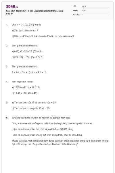 Giải SGK Toán 6 KNTT Bài Luyện tập chung trang 75 có đáp án
