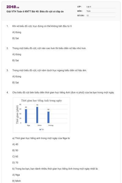 Giải VTH Toán 6 KNTT Bài 40: Biểu đồ cột có đáp án