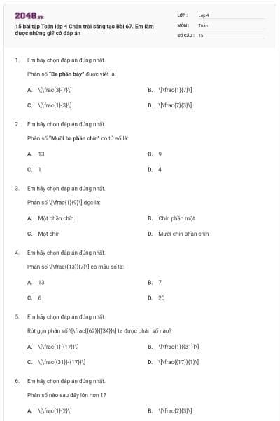 15 bài tập Toán lớp 4 Chân trời sáng tạo Bài 67. Em làm được những gì? có đáp án