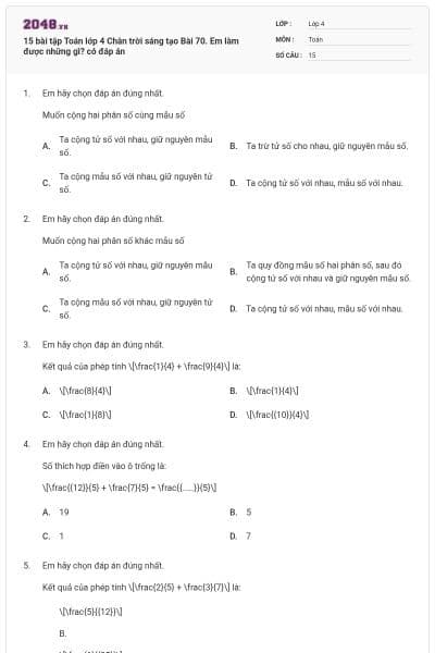 15 bài tập Toán lớp 4 Chân trời sáng tạo Bài 70. Em làm được những gì? có đáp án