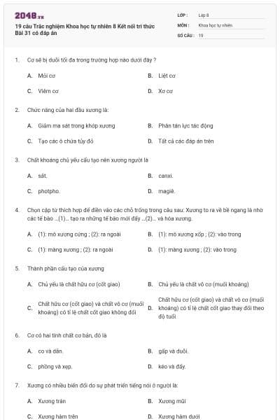 19 câu Trắc nghiệm Khoa học tự nhiên 8 Kết nối tri thức Bài 31 có đáp án
