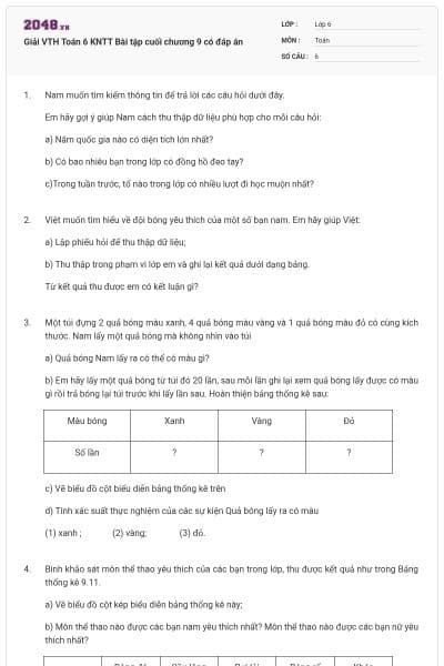 Giải VTH Toán 6 KNTT Bài tập cuối chương 9 có đáp án