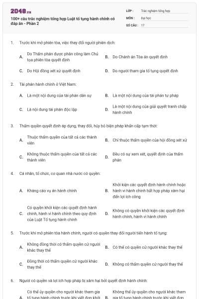 100+ câu trắc nghiệm tổng hợp Luật tố tụng hành chính có đáp án - Phần 2