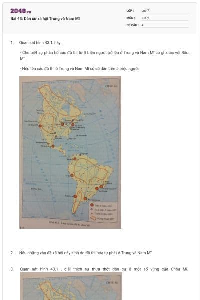 Bài 43: Dân cư xã hội Trung và Nam Mĩ
