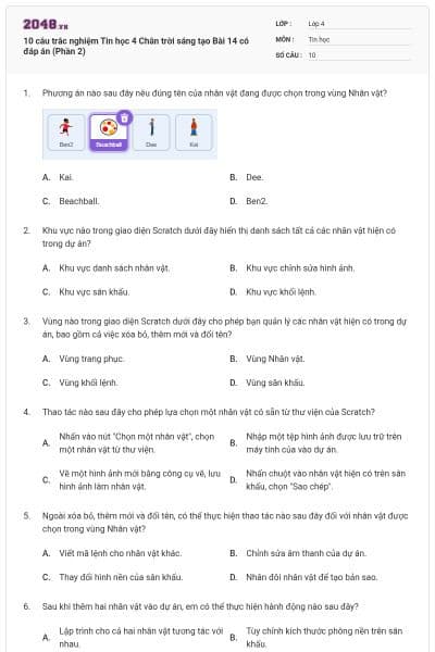 10 câu trắc nghiệm Tin học 4 Chân trời sáng tạo Bài 14 có đáp án (Phần 2)