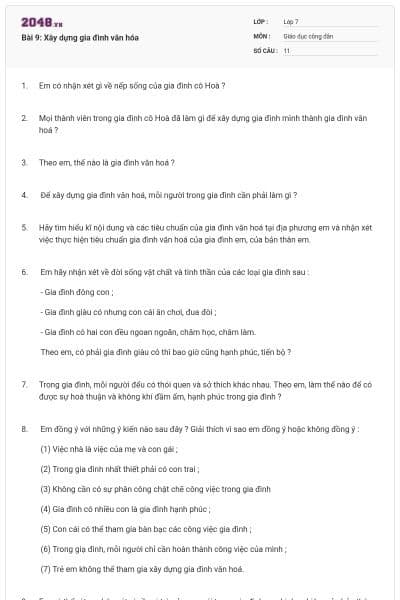Bài 9: Xây dựng gia đình văn hóa