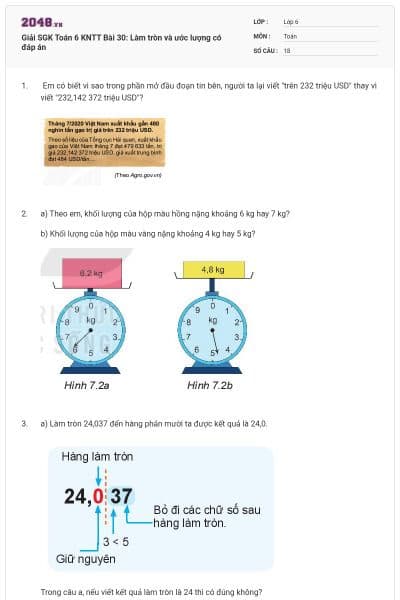 Giải SGK Toán 6 KNTT Bài 30: Làm tròn và ước lượng có đáp án