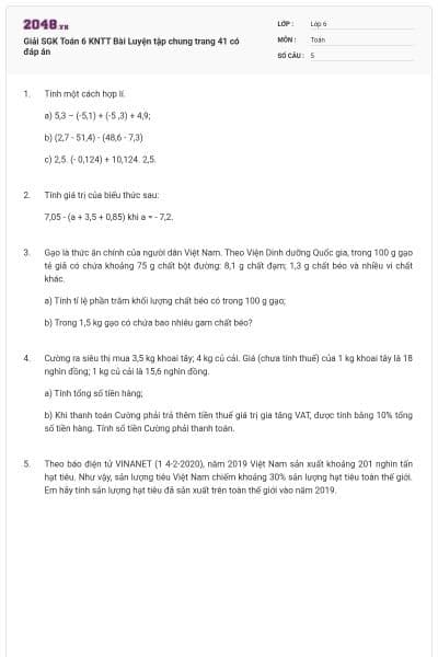 Giải SGK Toán 6 KNTT Bài Luyện tập chung trang 41 có đáp án