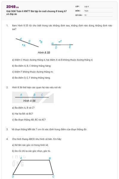 Giải SGK Toán 6 KNTT Bài tập ôn cuối chương 8 trang 67 có đáp án