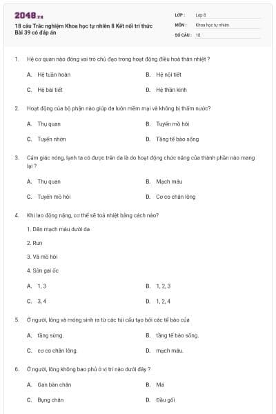 18 câu Trắc nghiệm Khoa học tự nhiên 8 Kết nối tri thức Bài 39 có đáp án