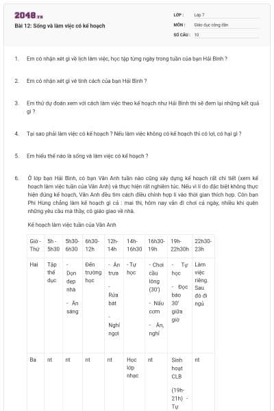 Bài 12: Sống và làm việc có kế hoạch