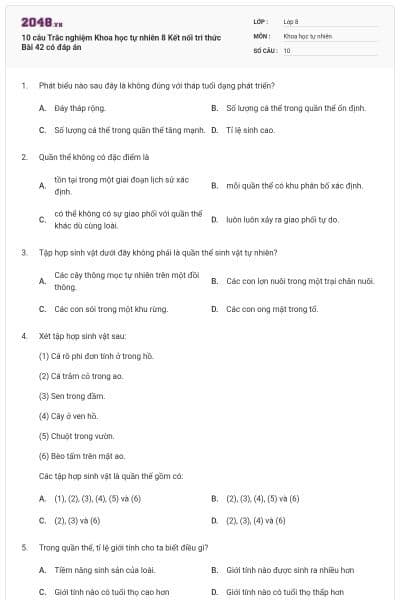 10 câu Trắc nghiệm Khoa học tự nhiên 8 Kết nối tri thức Bài 42 có đáp án