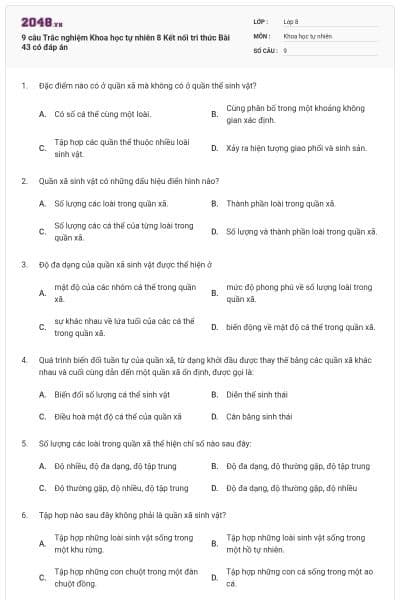 9 câu Trắc nghiệm Khoa học tự nhiên 8 Kết nối tri thức Bài 43 có đáp án