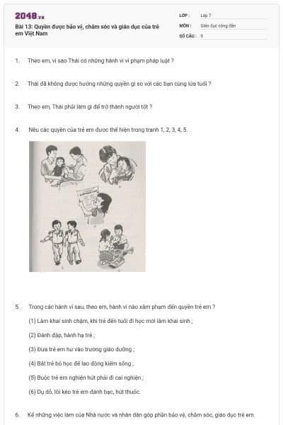 Bài 13: Quyền được bảo vệ, chăm sóc và giáo dục của trẻ em Việt Nam