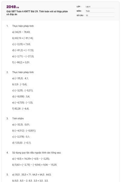 Giải SBT Toán 6 KNTT Bài 29. Tính toán với số thập phân có đáp án