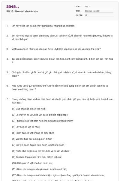 Bài 15: Bảo vệ di sản văn hóa