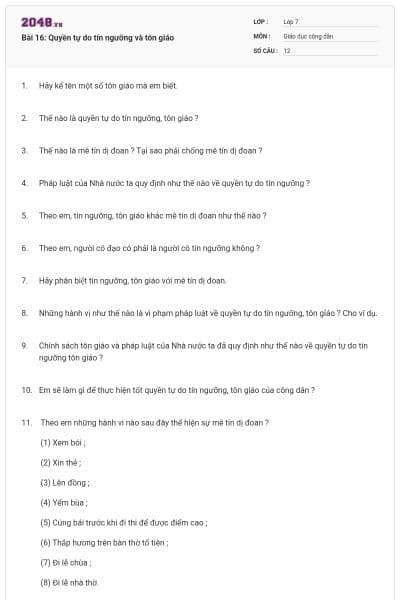 Bài 16: Quyền tự do tín ngưỡng và tôn giáo