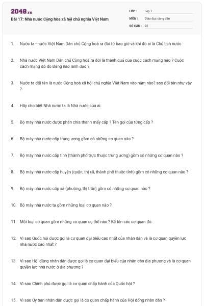 Bài 17: Nhà nước Cộng hòa xã hội chủ nghĩa Việt Nam