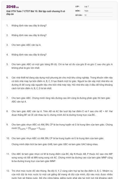 Giải VTH Toán 7 CTST Bài 10. Bài tập cuối chương 8 có đáp án