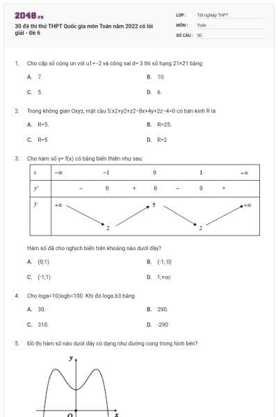 30 đề thi thử THPT Quốc gia môn Toán năm 2022 có lời giải - Đề 6
