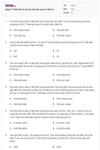 Dạng 3: Thiết diện và các bài toán liên quan có đáp án