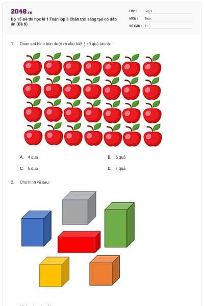Bộ 15 Đề thi học kì 1 Toán lớp 3 Chân trời sáng tạo có đáp án (Đề 6)