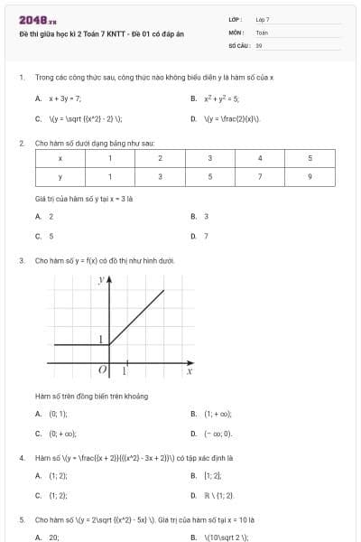 Đề thi giữa học kì 2 Toán 7 KNTT - Đề 01 có đáp án