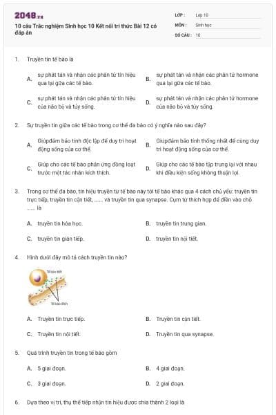 10 câu Trắc nghiệm Sinh học 10 Kết nối tri thức Bài 12 có đáp án