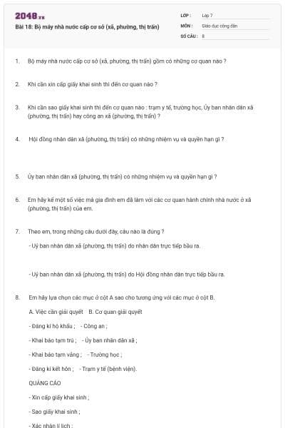 Bài 18: Bộ máy nhà nước cấp cơ sở (xã, phường, thị trấn)