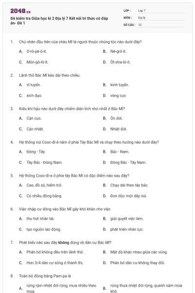 Đề kiểm tra Giữa học kì 2 Địa lý 7 Kết nối tri thức có đáp án- Đề 1