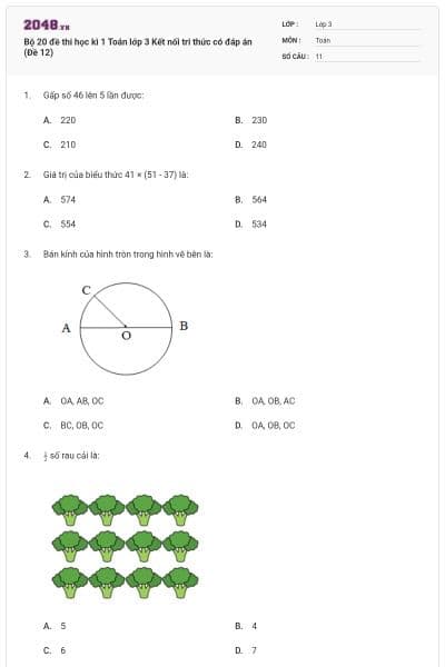Bộ 20 đề thi học kì 1 Toán lớp 3 Kết nối tri thức có đáp án (Đề 12)