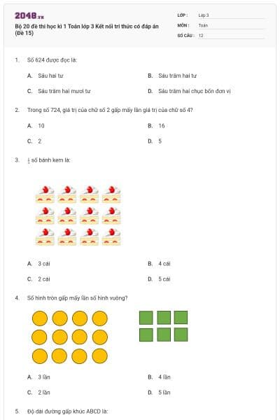 Bộ 20 đề thi học kì 1 Toán lớp 3 Kết nối tri thức có đáp án (Đề 15)
