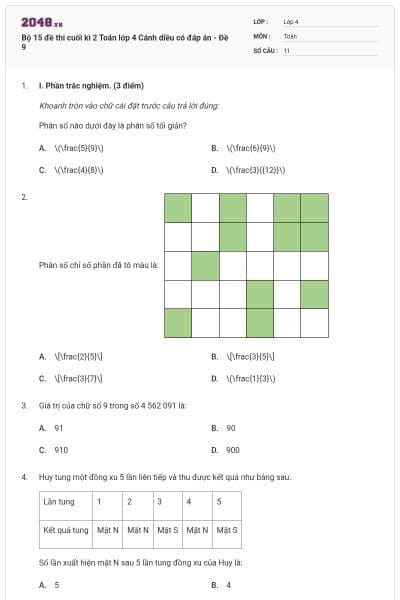 Bộ 15 đề thi cuối kì 2 Toán lớp 4 Cánh diều có đáp án - Đề 9