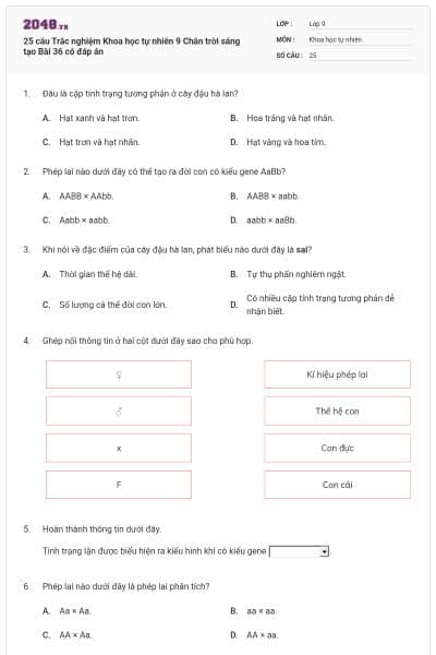 25 câu Trắc nghiệm Khoa học tự nhiên 9 Chân trời sáng tạo Bài 36 có đáp án