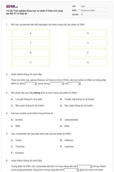 15 câu Trắc nghiệm Khoa học tự nhiên 9 Chân trời sáng tạo Bài 37 có đáp án