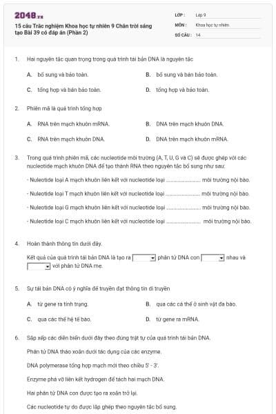 15 câu Trắc nghiệm Khoa học tự nhiên 9 Chân trời sáng tạo Bài 39 có đáp án (Phần 2)