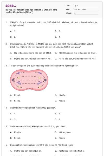 25 câu Trắc nghiệm Khoa học tự nhiên 9 Chân trời sáng tạo Bài 43 có đáp án (Phần 1)