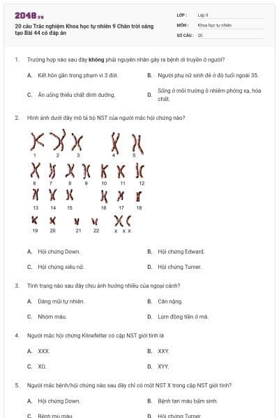 20 câu Trắc nghiệm Khoa học tự nhiên 9 Chân trời sáng tạo Bài 44 có đáp án