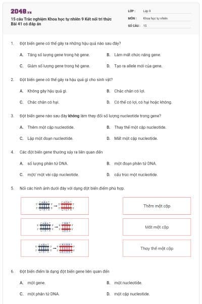 15 câu Trắc nghiệm Khoa học tự nhiên 9 Kết nối tri thức Bài 41 có đáp án