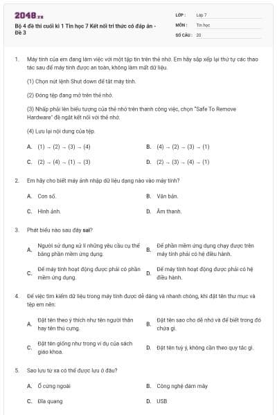 Bộ 4 đề thi cuối kì 1 Tin học 7 Kết nối tri thức có đáp án - Đề 3