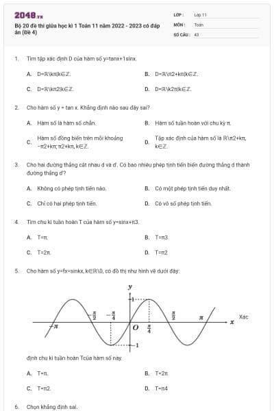 Bộ 20 đề thi giữa học kì 1 Toán 11 năm 2022 - 2023 có đáp án (Đề 4)