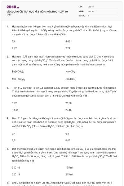 ĐỀ CƯƠNG ÔN TẬP HỌC KÌ 2 MÔN: HÓA HỌC - LỚP 10 (P5)